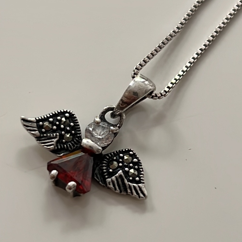 Silver Angel With Red Ruby, Stone, And Diamond - image 1